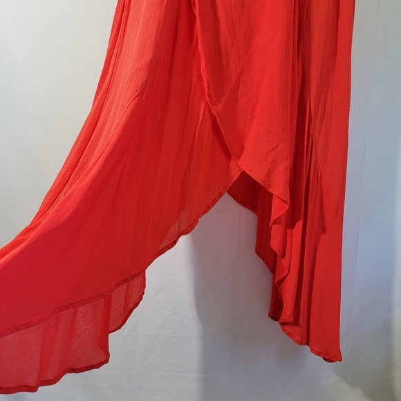 Mind Set By XCVI Red Pre Shrunk Asymmetrical Midi Dress Sz M Viscose Sleeveless - Picture 4 of 9